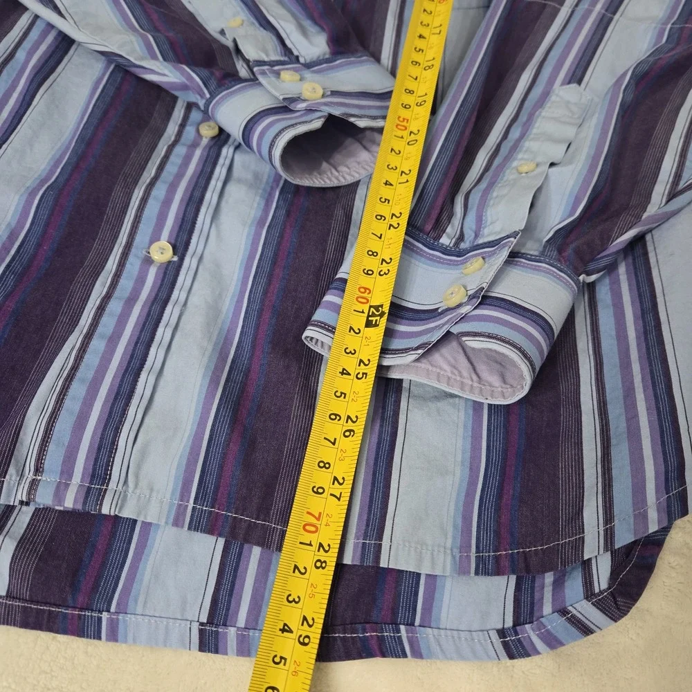Tommy Hilfiger Shirt Men's M Blue Purpl Striped Long Sleeve Button Up 80's 2 Ply - Picture 8 of 15